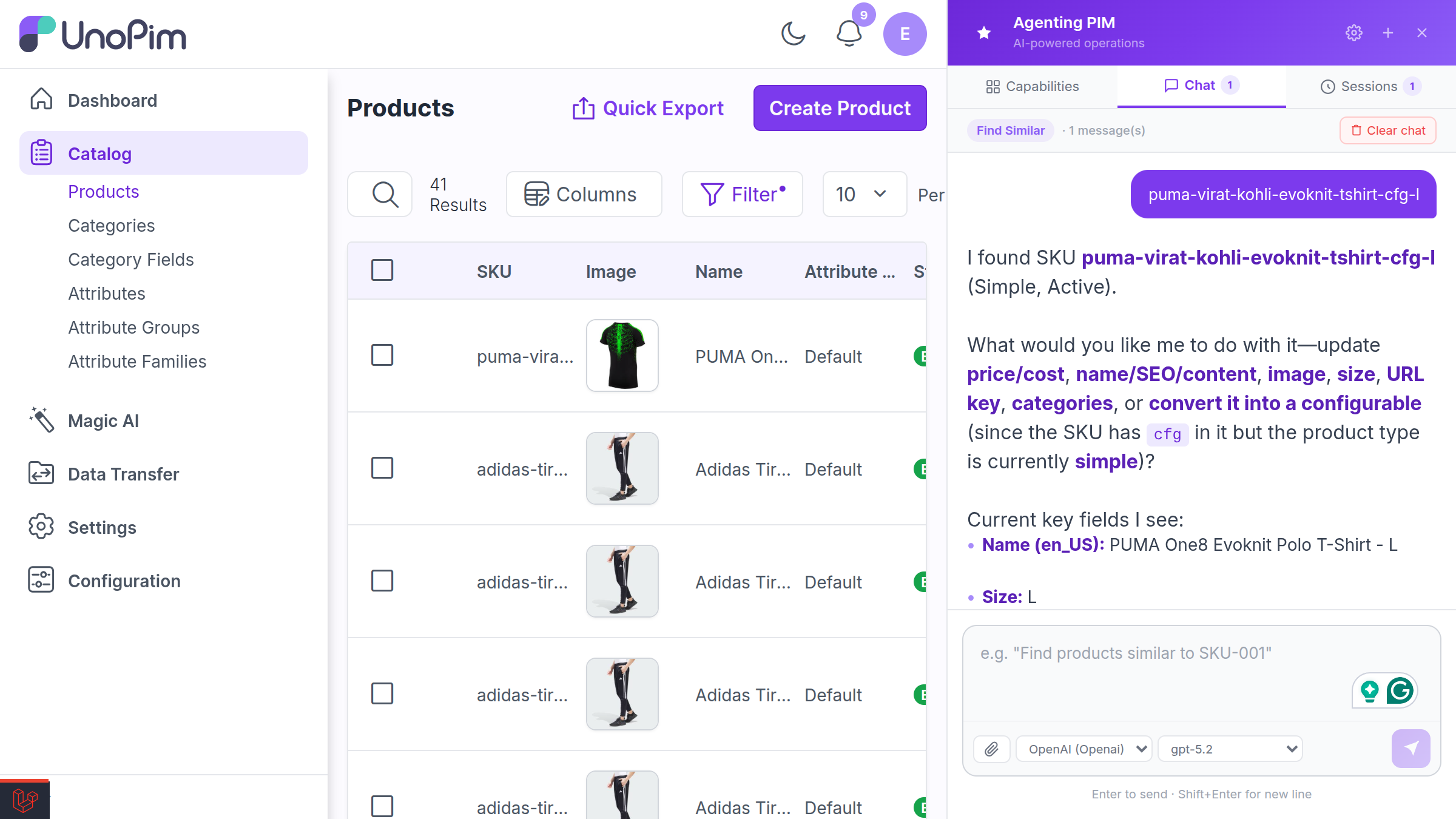 AI Agent managing product associations in chat